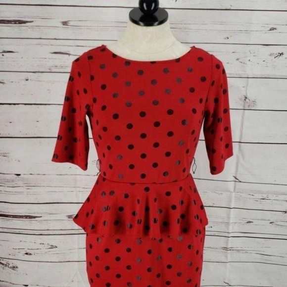 Robbie Bee red polka dot peplum 4P Dress - Picture 4 of 8